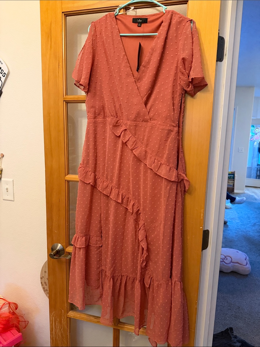 Lulu's Burgundy Ruffle Wrap Midi Dress